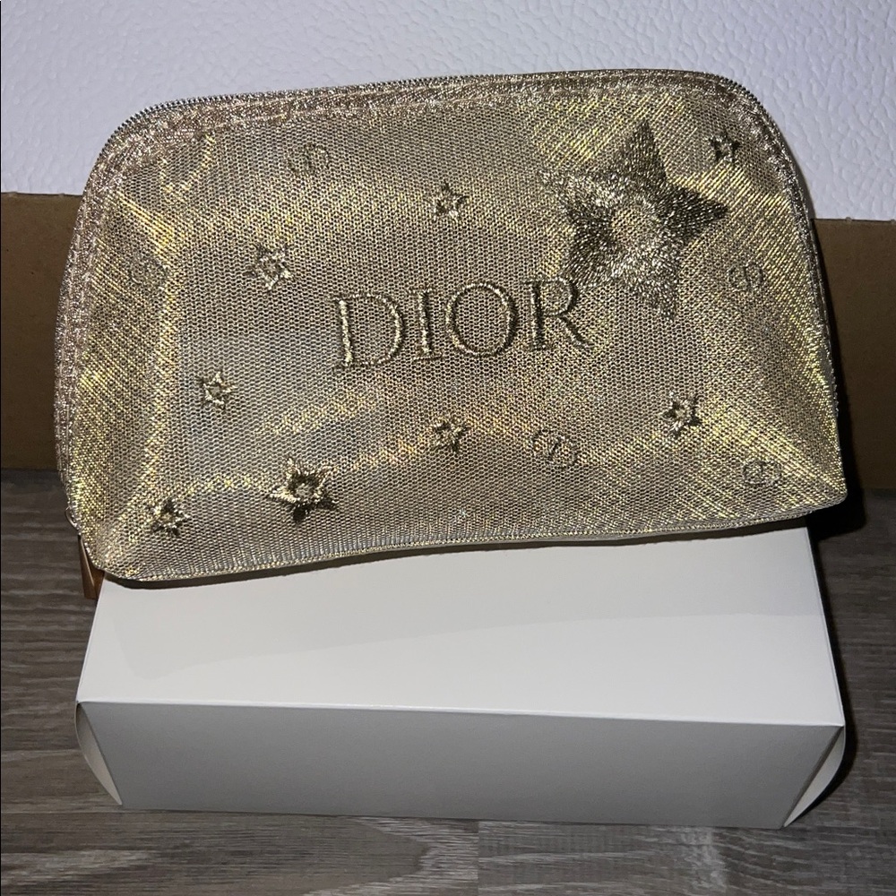 Dior Shimmering Gold Mesh Holiday Pouch - Picture 2 of 3